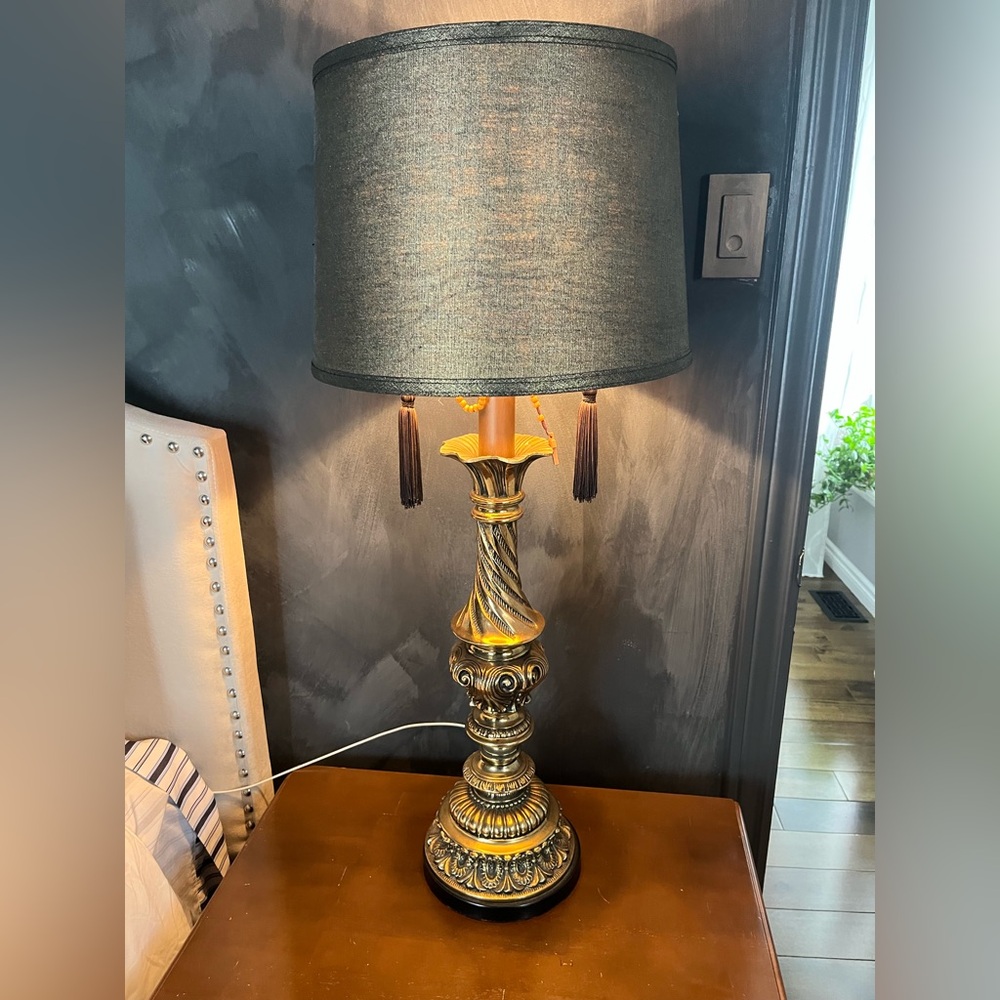 Vintage Elegant Gold Table Lamp with gold Shade 37 inch tall